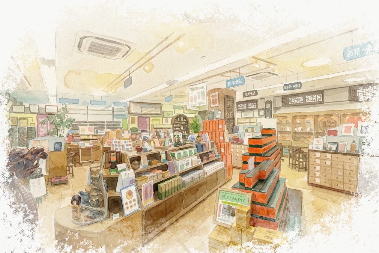 漢方を豊富に取りそろえた店内